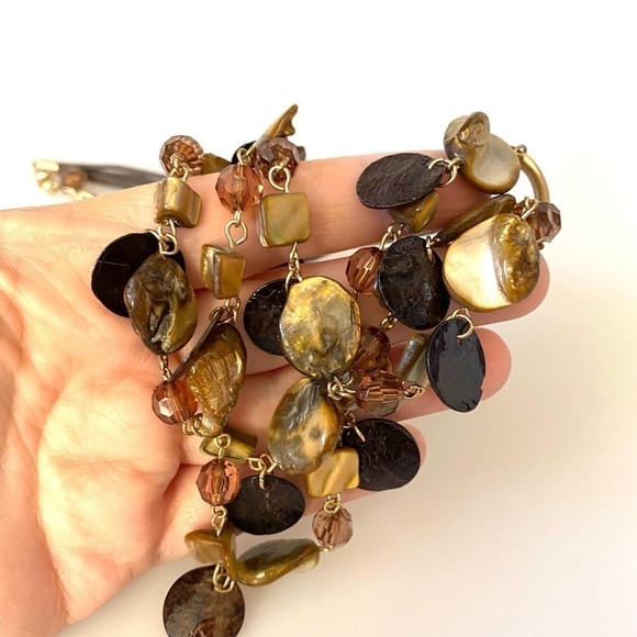 Necklace Brown Shells and Beads 3 Layers Boho  Bohemian 18”+ 3” - Picture 3 of 10
